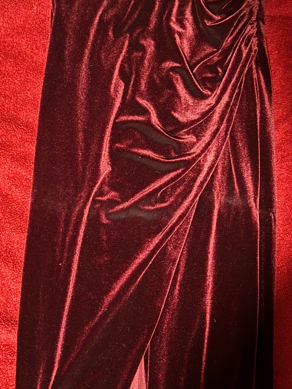 Velvet Burgundy Maxi Dress with Side Drape